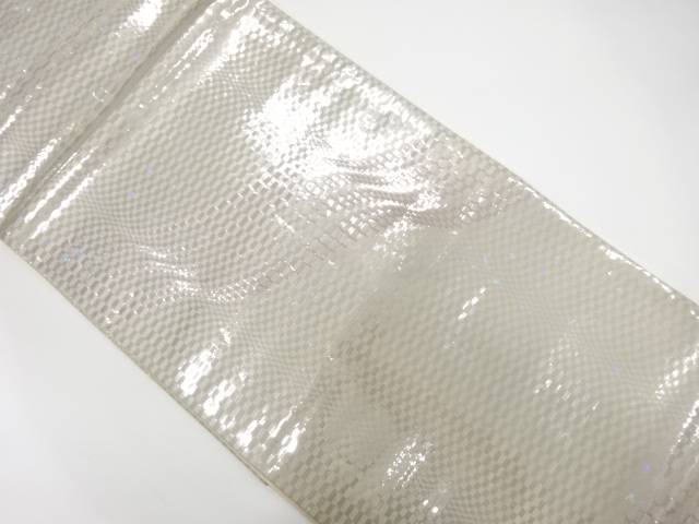 市松によろけ横段模様織り出し袋帯（材料）【アンティーク】【中古】【着】【袋帯】