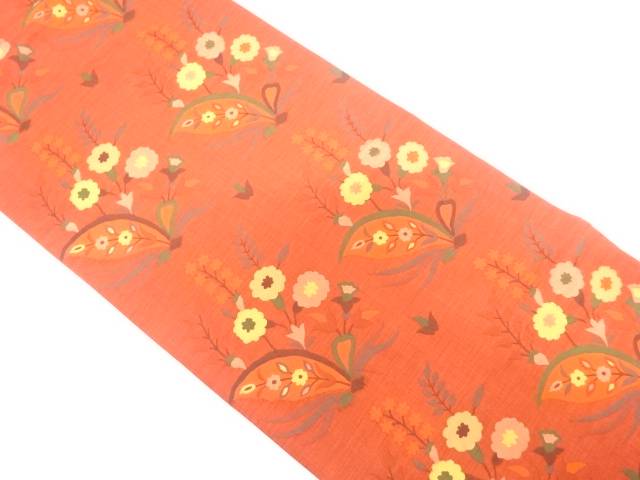 草花模様織出し袋帯【中古】【着】【袋帯】