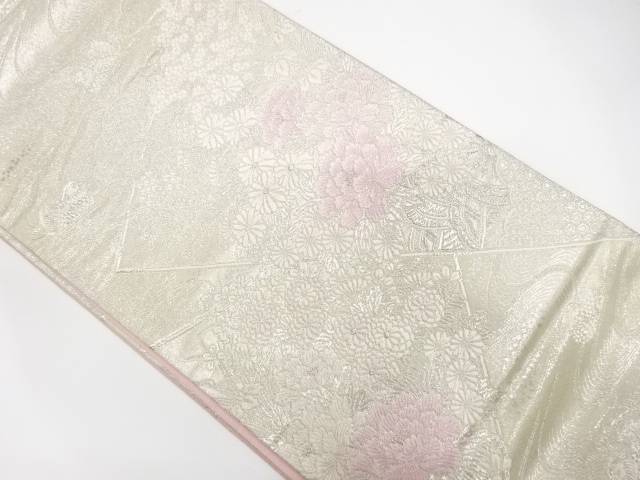 色紙に花車模様織出し袋帯（材料）【アンティーク】【中古】【着】【袋帯】