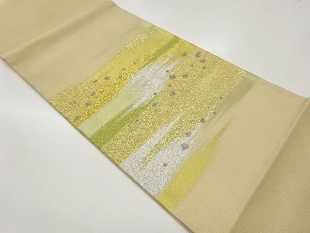 プラチナ箔霞に色紙散らし模様織出し袋帯【中古】【着】【袋帯】
