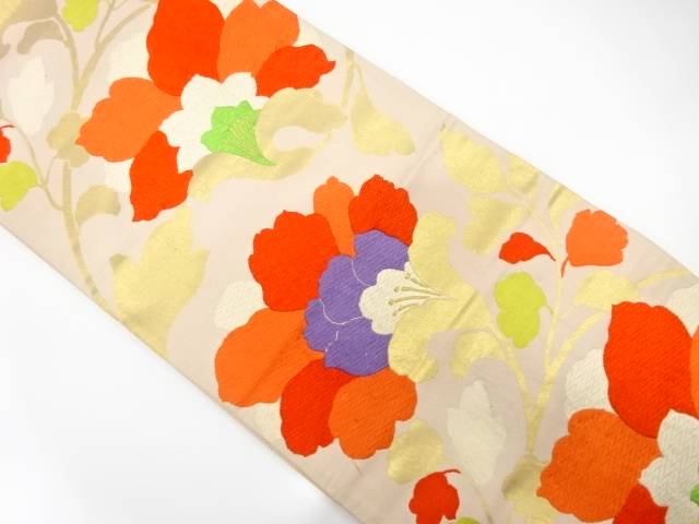 唐花模様織り出し袋帯(材料)【アンティーク】【中古】【着】【袋帯】