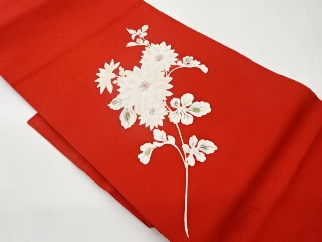 塩瀬金彩手描き抽象菊模様名古屋帯【中古】【着】【名古屋帯】