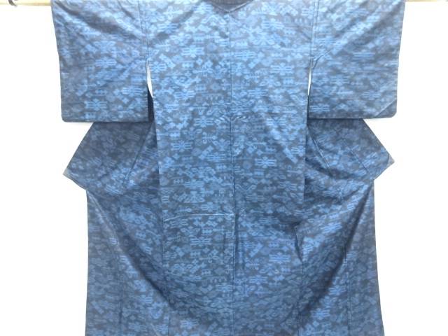 抽象草花模様織り出し手織り紬着物アンサンブル【中古】【着】【紬・お召し】(4)