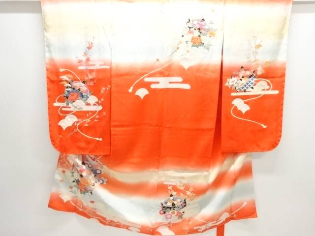 糸巻きに草花模様子供着物【中古】【着】【その他】【sp_off】