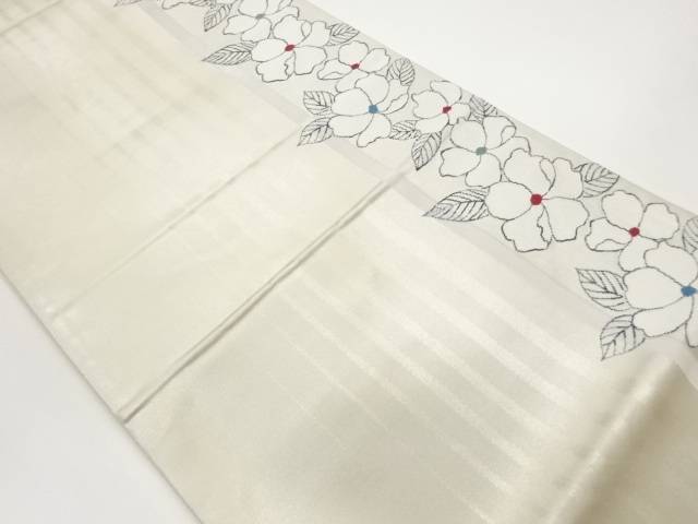 縞に花模様織出し袋帯【中古】【着】【袋帯】