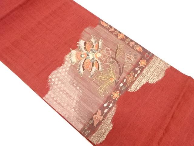 紗 花更紗模様刺繍袋帯【中古】【着】【袋帯】