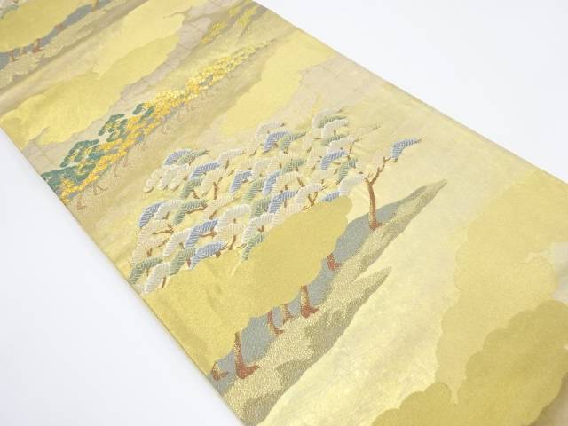 青銅箔　松原模様織り出し袋帯【中古】【着】【袋帯】