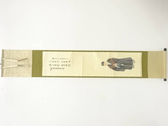 前大徳　細合喝堂筆　利休居士像賛　肉筆紙本掛軸【中古】【道】