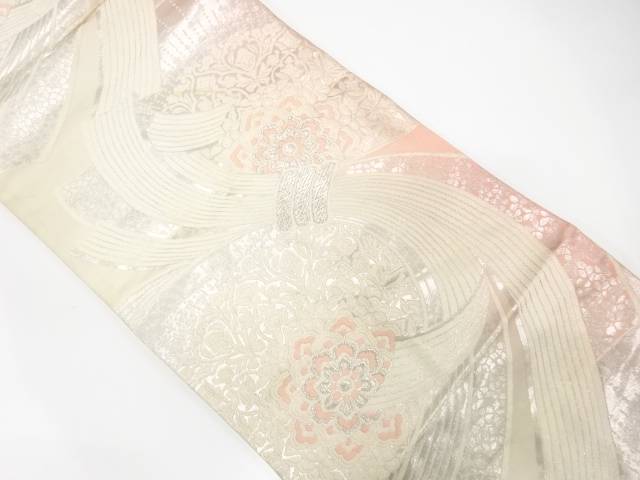 束ね熨斗に華紋織り出し袋帯（材料）【アンティーク】【中古】【着】【袋帯】