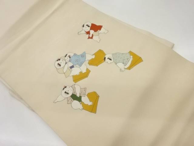 塩瀬手描き童子に将棋駒模様名古屋帯【中古】【着】【名古屋帯】【sp_off】