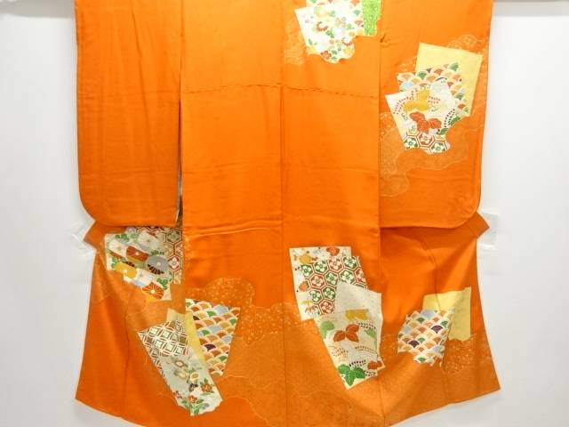 色紙に花古典柄刺繍子供着物【中古】【着】【その他】