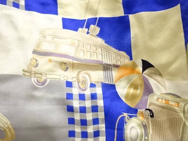 電車・ラジオ・ラッパ模様男児着物【アンティーク】【中古】【着】【図変り】