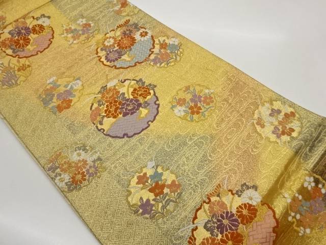 樂天商城 - 雪輪に花々・流水模様織出し袋帯【中古】【着】【袋帯】