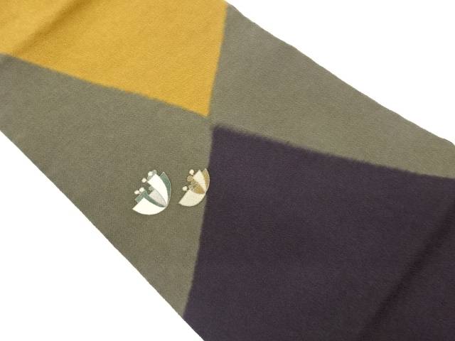 縮緬地曲線に抽象傘模様名古屋帯【中古】【着】【名古屋帯】