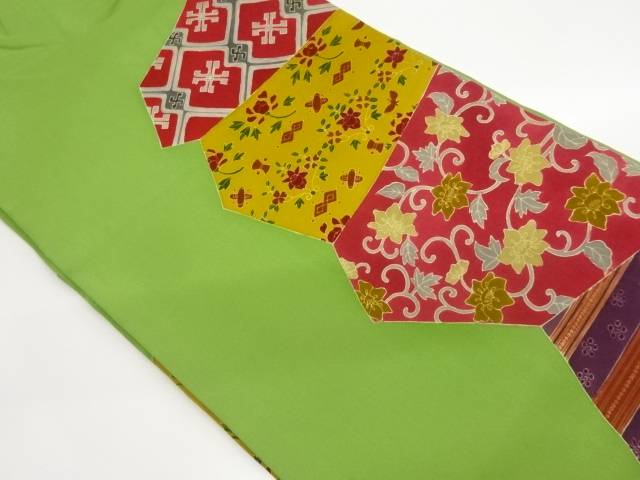 塩瀬切り嵌め風花唐草・幾何学模様名古屋帯【中古】【着】【名古屋帯】