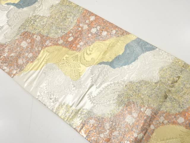 道長取りに箔散らし・唐花模様織り出し袋帯（着用可）【アンティーク】【中古】【着】【袋帯】(4)