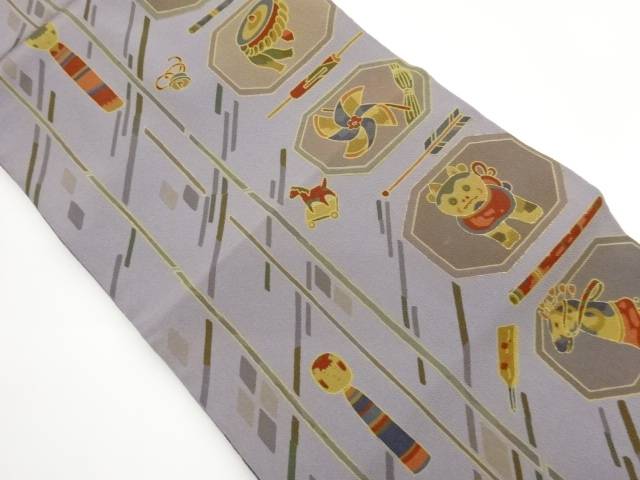 Other - 縮緬地金彩縞に玩具模様名古屋帯【中古】【着】【名古屋帯】