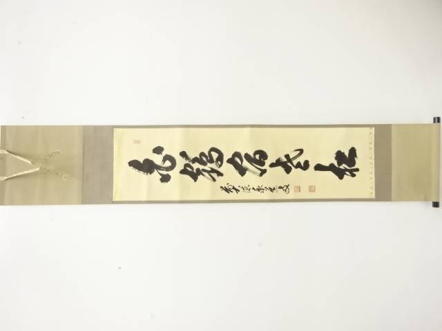 前大徳　足立泰道筆　「白鶴宿老松」　一行書　紙本肉筆掛軸【中古】【道】