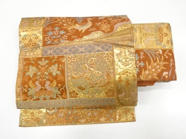 花鳥更紗模様織り出し　作り帯【中古】【着】【袋帯】