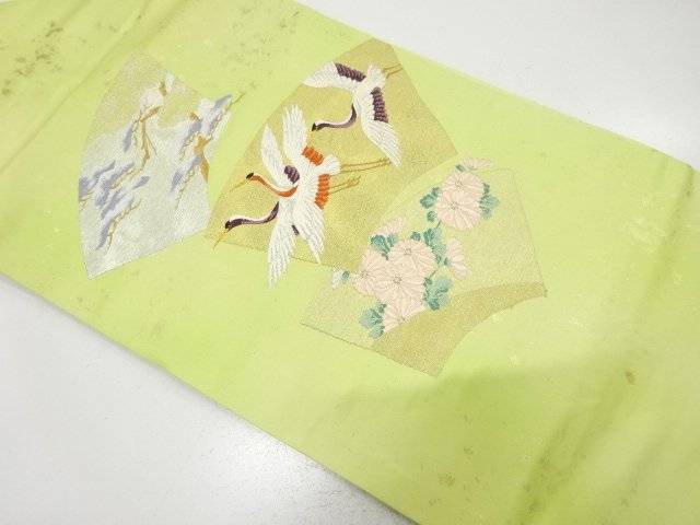 Rakuten - 引箔　地紙に鶴・松・菊模様織り出し　名古屋帯【中古】【着】【名古屋帯】