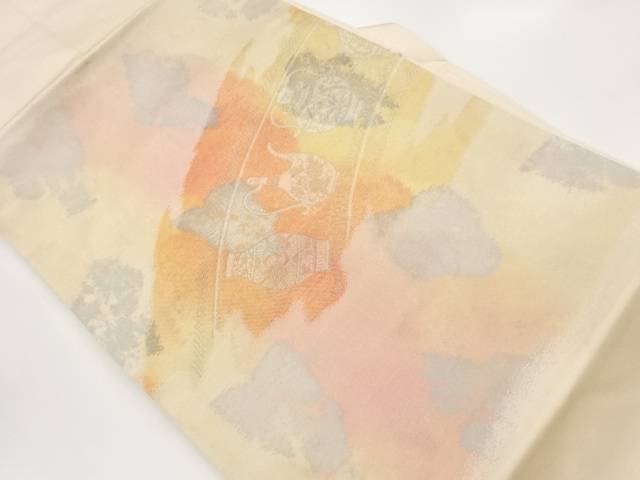 花器模様織出し名古屋帯【中古】【着】【名古屋帯】