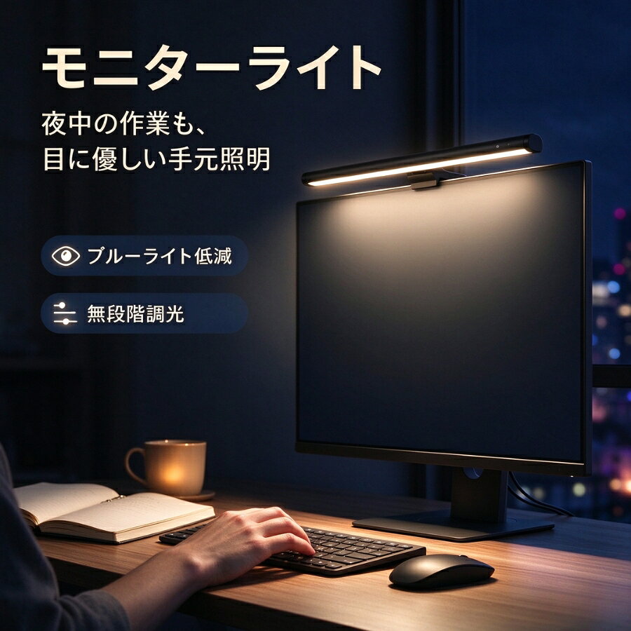 【バリエーション豊富】モニターライト 無段階調光調色 調光機能付き 目に優しい スクリーンバー USBライト USB給電 ノートパソコン用 ディスプレイライト デスクトップPC 平面モニター 曲面モニター ウルトラワイドモニター 在宅勤務 ゲーム用 51cm 60cmブラック ホワイト