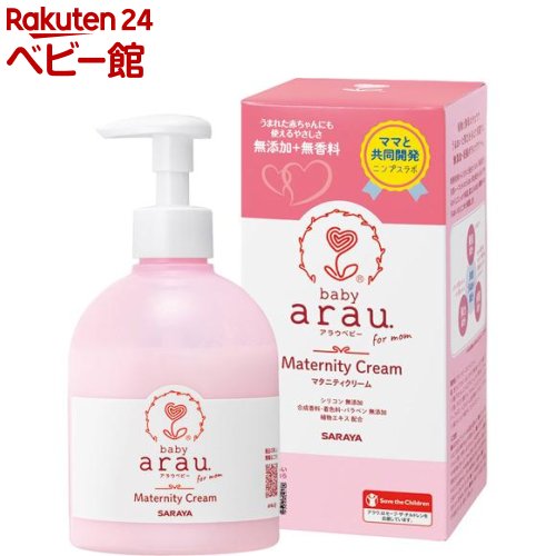 お店TOP＞ヘルスケア・衛生用品＞ベビークリーム＞アラウベビー マタニティクリーム (250g)商品区分：化粧品【アラウベビー マタニティクリームの商品詳細】●3つの天然うるおい成分で、デリケートなママのお肌を保護する、低刺激なマタニティクリームです。【販売名】アラウ.ベビーマタニティクリーム【使用方法】適量を手に取り、手のひら全体でやさしく、おなか、もも、ヒップ、バストなどの気になる部位になじませ塗り広げてください。※うまれた赤ちゃんや産後のボディケアクリームとしてもお使いいただけます。【成分】水、グリセリン、BG、マカデミア種子油、トリ(カプリル酸／カプリン酸)グリセリル、(C14-22)ホホボ種子油、スクワラン、シア脂、パルミチン酸セチル、アルキル(C12-20)グルコシド、カルボマー、アルギニン、トコフェロール、加水分解カンジダボンビコラエキス、シソ葉エキス、メリッサ葉エキス、フェノキシエテノール【注意事項】・お肌に異常が生じていないかよく注意して使用してください。・お肌に合わないときはご使用をおやめください。【原産国】日本【ブランド】アラウベビー【発売元、製造元、輸入元又は販売元】サラヤリニューアルに伴い、パッケージ・内容等予告なく変更する場合がございます。予めご了承ください。/(/F379401/)/サラヤ546-0013 大阪市東住吉区湯里2-2-80120-40-3636広告文責：楽天グループ株式会社電話：050-5306-1825[ベビークリーム/ブランド：アラウベビー/]