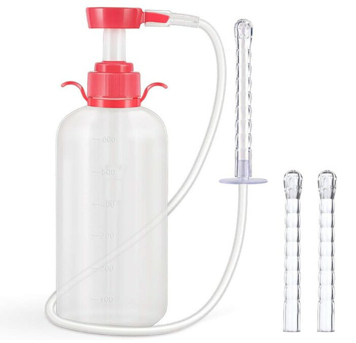 Rakuten - 多目的洗浄器 手動ポンプ式 600ml大容量 浣腸器 ローション注入器 シリンジ 65cmチューブ 交換用ヘッド3個付き シリコン製 男女兼用