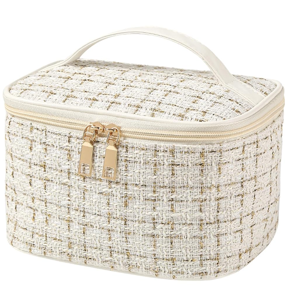 化粧ポーチ 大容量 メイクポーチ 化粧品バッグ 広口 収納バッグ 収納ポーチ メイクバッグ 人気 多機能 手提げ メイクアップポーチ おしゃれ 旅行用 コスメ収納 携帯に便利 (White-白)