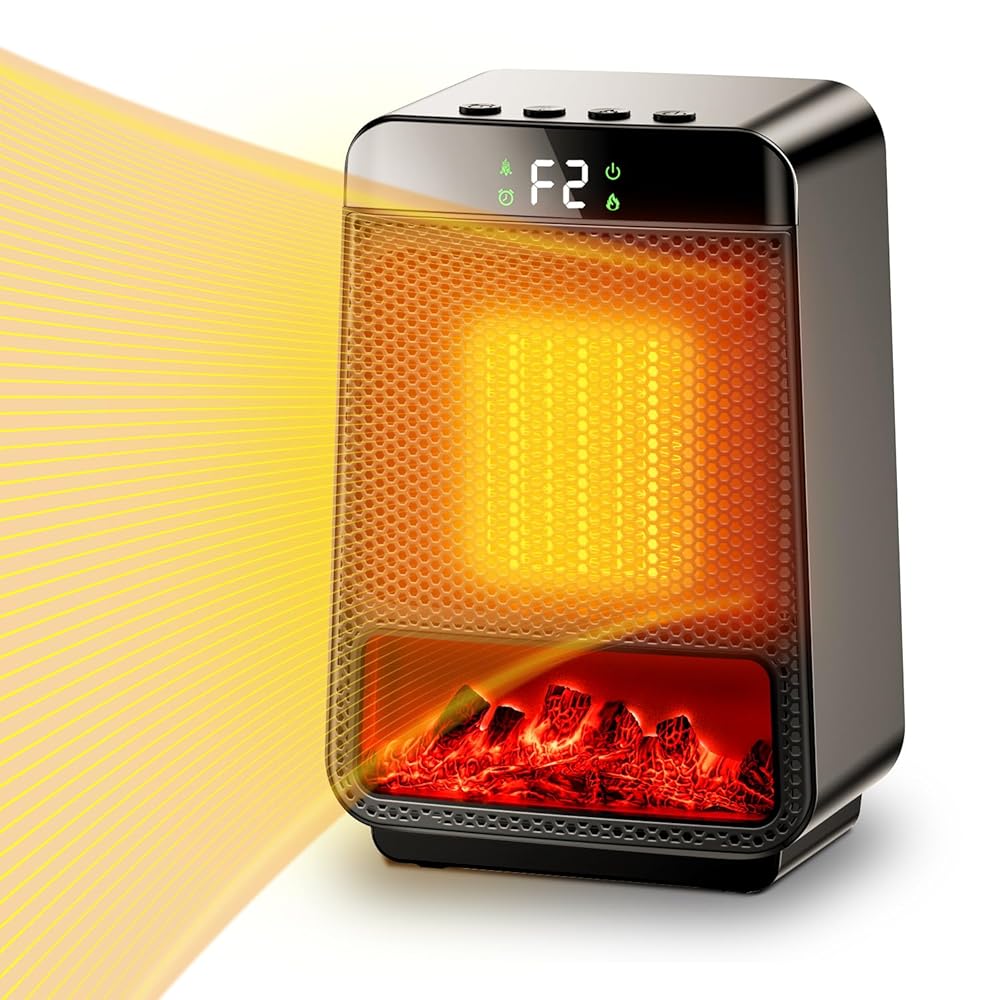 セラミックヒーター 小型 3D疑似炎 セラミックファンヒーター 電気ストーブ 暖炉型 LEDディスプレイ表..