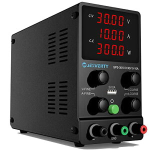 Jesverty 直流安定化電源 SPS-3010、0-30V 0-10A電圧電流調整、スイッチング方式、4桁高精度LEDディスプレイ、5V/2A USB充電ポート、