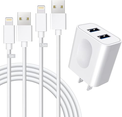 iPhone 充電器純正  1M/1.5M ipad 充電器ケーブル USB 2ポート 12W ACアダプター ライトニングケーブル 2本付き コ