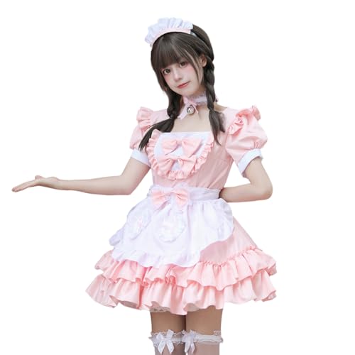 [AOTYP] メイド服 メイドコスプレ コンカフェ メイド ショート丈 可愛いリボン メイドコスチューム ハロウィン仮装 レディース メンズ ハロウィンメイド イベント パーティー 大人 女装 ハロウィン 学園祭 撮影