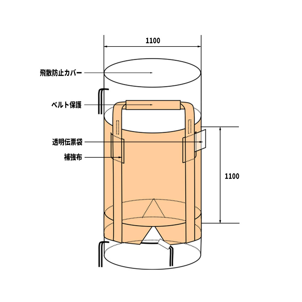 フレコンバック 010H-C-30 丸型 1000L 10枚 / 100枚 1100φx1100H 上下全開 排出口...