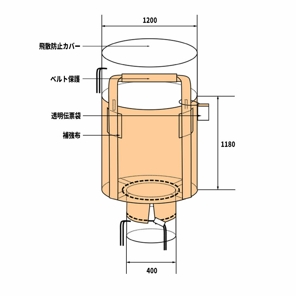 フレコンバック 123 丸型 1300L 10枚 / 100枚 1200φx1180H 上部全開 下部半開 排出口あり フレコンバッグ バージン材 コンテナバッグ フレキシブルコンテナ 【食品衛生法適合】 大型土のう 米・玄米・麦 土のう袋 土嚢 【送料無料】 2
