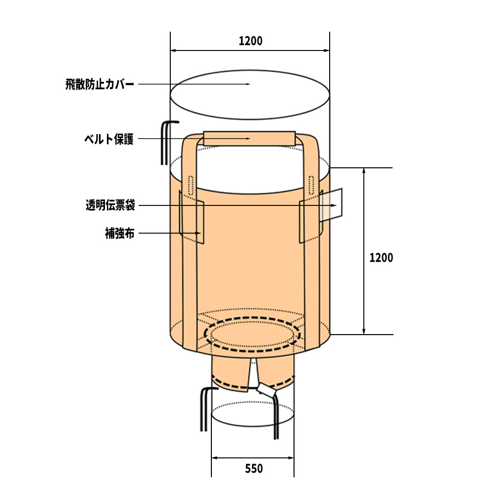 フレコンバック 130K-D/C 丸型 1300L 10枚 / 100枚 1200φx1200H 上部全開 下部半開 排出口あり フレコンバッグ バージン材 コンテナバッグ フレキシブルコンテナ 【食品衛生法適合】 大型土のう 米・玄米・麦 土のう袋 土嚢 【送料無料】 2