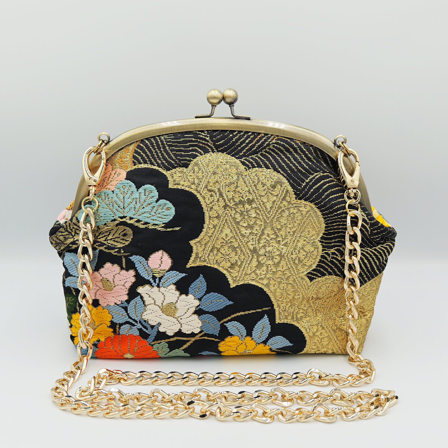 がま口ショルダーバッグ 着物リメ�