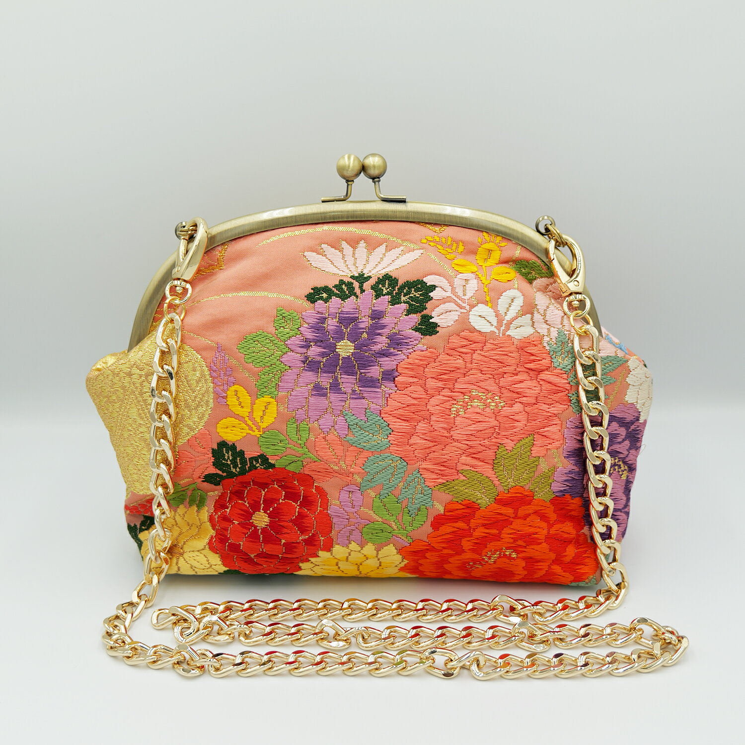 がま口ショルダーバッグ 着物リメ�