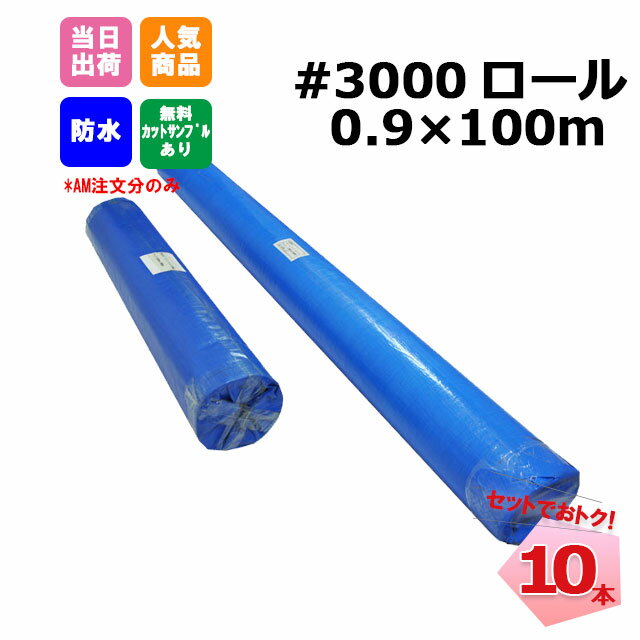 ブルーシートロール 厚手 900mm x 100m ＃3000 10本セット 0.9m x 100m工事 イベント 養生 レジャーシート