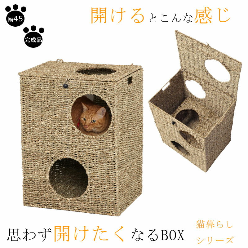 猫暮らしシリーズ 思わず開けたくなるBOX！ 完成品 ペットベッド 猫 ベッド おしゃれ 猫 ちぐら風 ネコ ねこ cat ナチュラル つぐら風 ペットハウス 涼しい 夏用 暖かい 快適 置き型 クッション付き 寝具 愛猫 誕生日 プレゼント 1