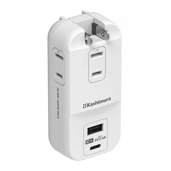 Rakuten - 電源タップ Type-Cポート/リバーシブルUSB Type-Aポート 2ポート合計17W/ACコンセント3口合計1400Wまで対応(AC066)