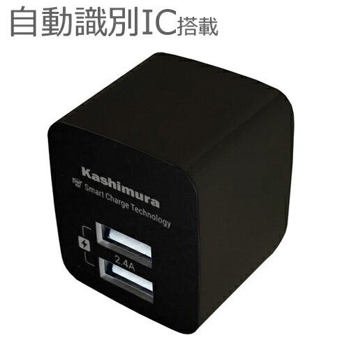 AC充電器USB2ポート 2.4A ブラック(AJ555)