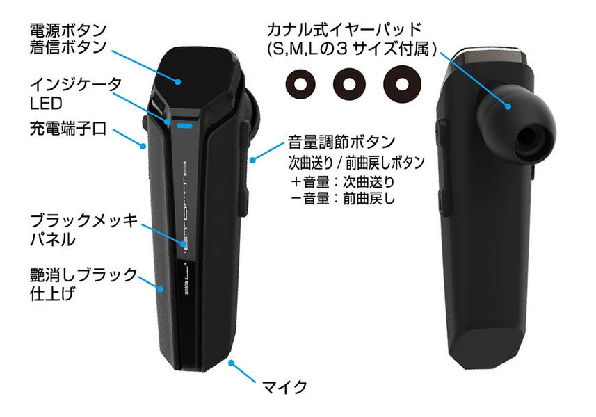 スタミナ&防滴 Bluetoothイヤホンマイク(BL107)