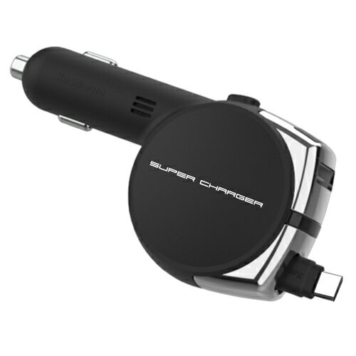 リバーシブルUSBポート付きリール式DC充電器5.4A　インジケーター付【Type-C】(DC011)