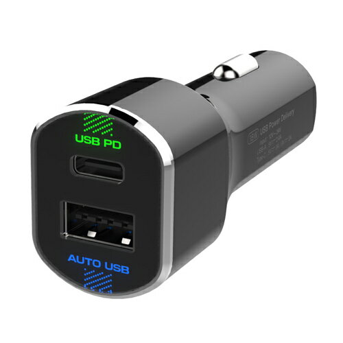 合計最大30W出力 USB PD規格対応リバーシブルUSB/Type-C 2ポート DC充電器 インジケーター付(DC026)