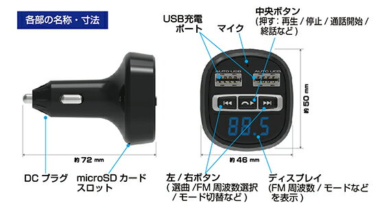 Bluetooth FM�ȥ�󥹥ߥå��� �ե�Х�� USB2�ݡ��� 4.8A ��ưȽ��(KD219)