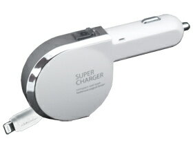 リール式DC充電器ハイパワー2.4A　ブルーLED　ホワイト【Lightning】(KL35)