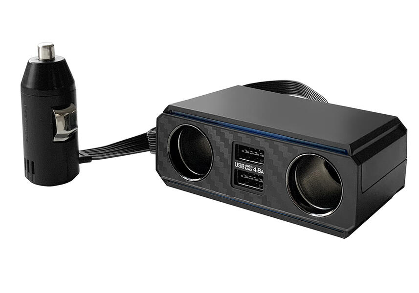 フラットコード2連セパレートソケット リバーシブルUSB×2ポート合計最大4.8A (KX223)