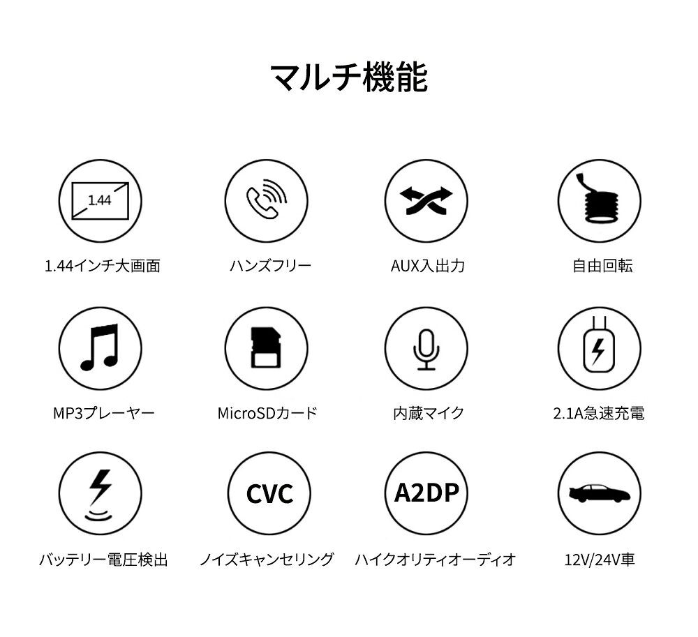 FMトランスミッター bluetooth 高音質 1.44インチ大画面 車バッテリー電圧の自動検...