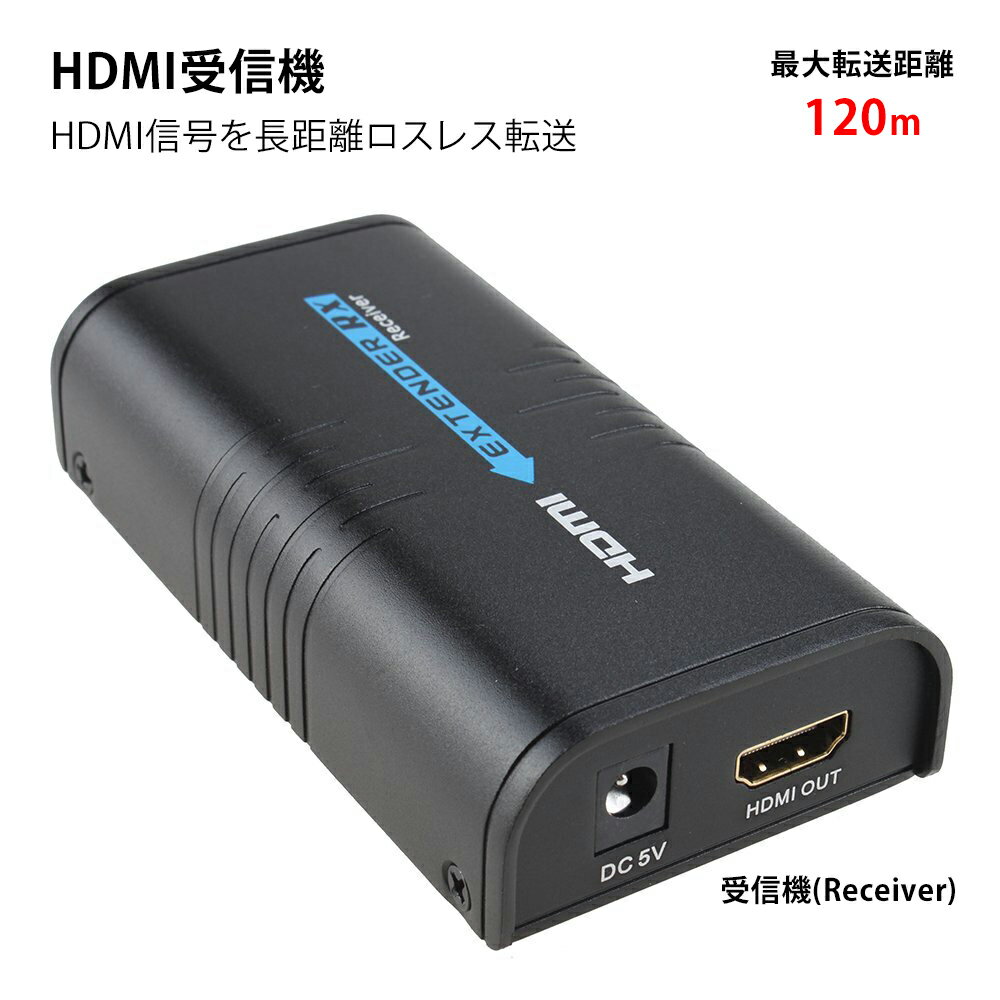 HDMI受信器(receiver) 最大距離120m通信 フルHD1080p高画質映像転送 1対1で最大120m転送(CAT6ケーブル利用) HDMIリピーター 無遅延ロスレス転送
